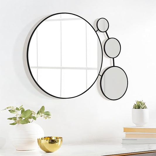 LuxenHome 34.5"x24.5" Circles Wall Mirror, Black Metal Frame Iron Loops Round Decorative Wall Decor, Modern Accent Mirror for Vanity Living Room Bedroom Bathroom Entryway Corner