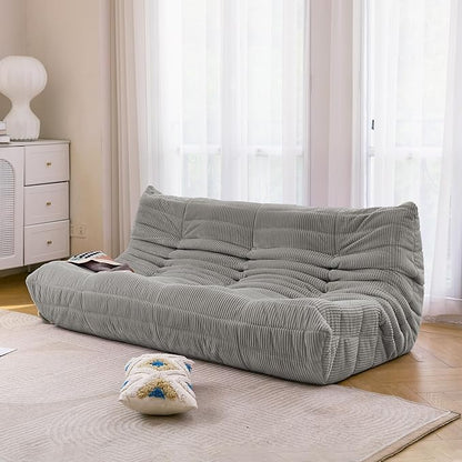 N&V Fireside 3 Seater Sofa Mid Century Armless Twin Floor Sofa Corduroy Lounge Chair Foam Accent Chair, Harbour Grey