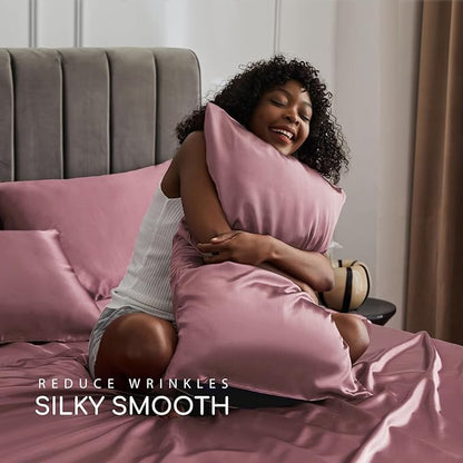 MR&HM Satin Bed Sheets, Twin Size Sheets Set, 3 Pcs Silky Bedding Set with 15 Inches Deep Pocket for Mattress (Twin, Rose Taupe)