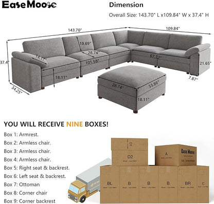 EASE MOOSE Oversized Sectional Modular Sofa,Modern Comfort L Shape Sectional Couch Wide Deep seat Couch for Living Room,Gray