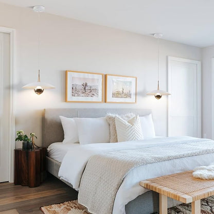 Farmhouse Large Pendant Light Mid Century Modern Ceiling Lights Fixture with White Dome Metal Lampshade Vintage Led Pendant Lighting for Kitchen Hallway Bedroom