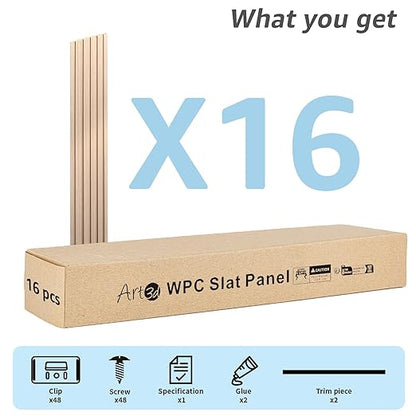 Art3d WPC Wainscoting Panels, 16-Pack 48 x 6 Inch 3D Wall Accents for Interior Wall Decor, Living Room, Bedroom, Oak