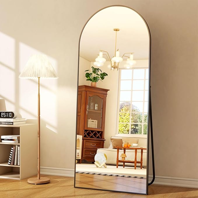65" x 24"Arched Full Length Mirror - Wall Mounted Floor Mirror- Aluminum Alloy Frame Full Body Mirror for Bathroom Living Room Bedroom and Entryway Black