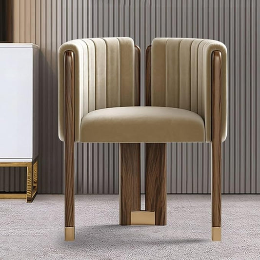 Velvet Fluted Accent Chair for Living Room with Wood Frame, High Resilience Foam, Elegant Modern Armchair (Camel)