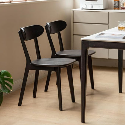 Oak Dining Chairs, Kitchen Chairs, 100% Solid Wood Modern Dinner Chair with Curved Backrest, Dining Room Chair for Kitchen, Living Room, Study (2PK, Black)