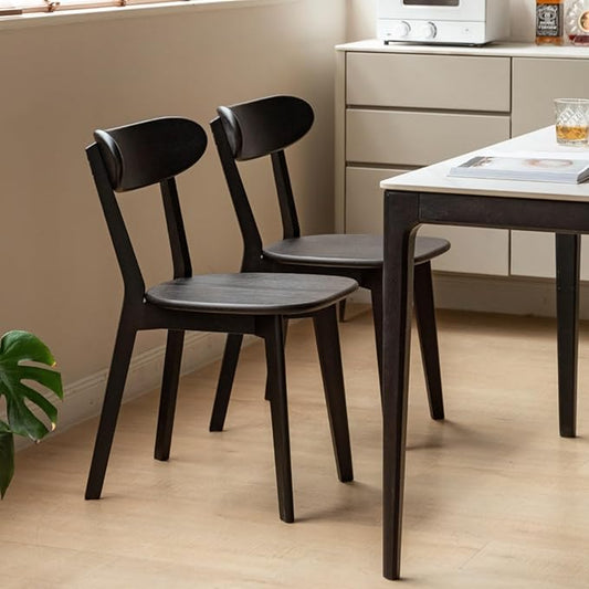 Oak Dining Chairs, Kitchen Chairs, 100% Solid Wood Modern Dinner Chair with Curved Backrest, Dining Room Chair for Kitchen, Living Room, Study (2PK, Black)