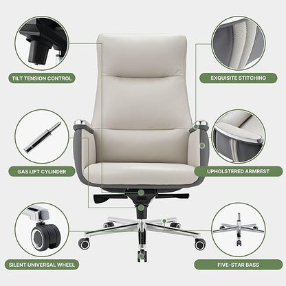 EUREKA ERGONOMIC Royal II Executive Office Chair High Back, Big and Tall with Extra Wide Seat, Silicone Leather Desk Chair Computer Chair, Modern Office Chair Home Desk Chairs - Beige Gray