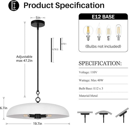 LamQee 20 Inch Oversized Large Pendant Lights, 3-Lights Textured White Modern Dome Chandelier, Rustic Metal Pendant Lighting Fixture Ceiling Hanging for Kitchen Island, Dining Room Over Table, Bar