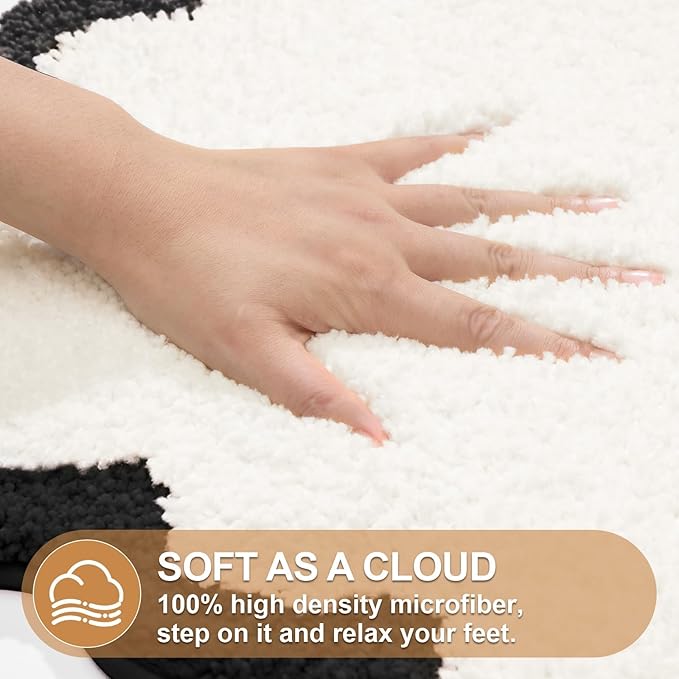 ORTIGIA White Bathmat Non Slip with Black Scallop, Quick Dry Bath Rug Absorbent Soft Plush Microfiber Bath mat for Bathroom Floor for Sink Bedroom, 20x32