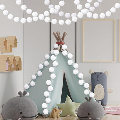2 Pack Large Pom Poms Garland Hanging Decorations Colorful Soft Faux Rabbit Fur Ball Garland for Easter Xmas Holiday Wedding Baby Shower Birthday Party Supplies(White,3.15 Inch)