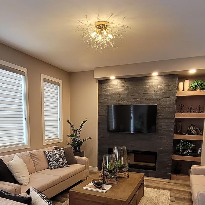 HMVPL Gold Crystal Flush Mount Ceiling Light, 4-Light Brass Mini Chandelier Light Fixture,Modern Sputnik Ceiling Light,Golden Light Fixture for Hallway Kitchen Foyer Nursery Closet Bedroom Dining Room