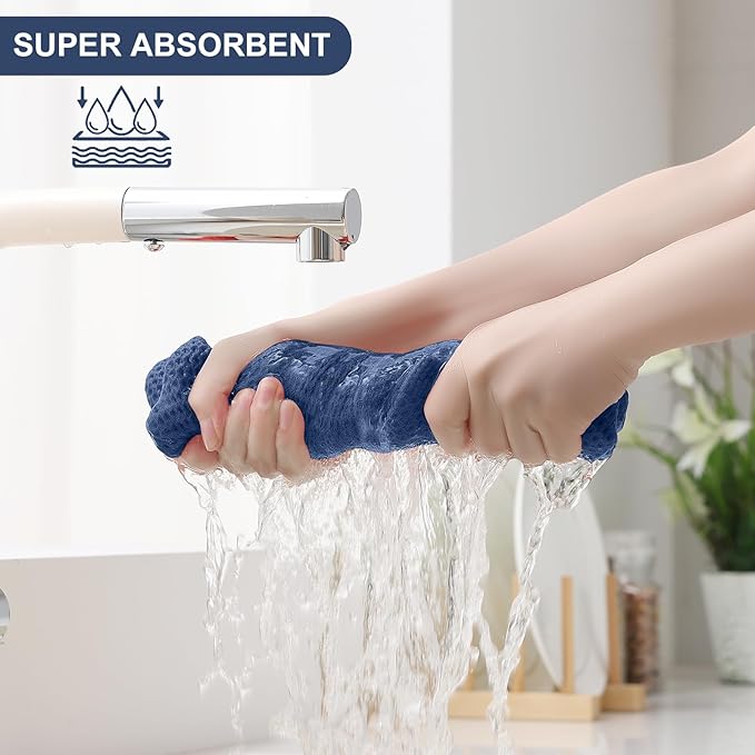 Homaxy 100% Cotton Kitchen Towels and Dishcloths Set, 12 x 12 Inches and 13 x 28 Inches, Set of 12 Bulk Kitchen Towels Set, Ultra Soft Absorbent Dish Cloths for Washing Dishes, Navy Blue