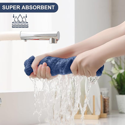 Homaxy 100% Cotton Kitchen Towels and Dishcloths Set, 12 x 12 Inches and 13 x 28 Inches, Set of 12 Bulk Kitchen Towels Set, Ultra Soft Absorbent Dish Cloths for Washing Dishes, Navy Blue