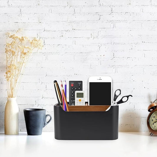 Stylish Desk Organizer and Remote Control Holder in Black - Keep Your Workspace Tidy and Organized, Multi-Purpose Storage for Desktop Bedside Nightstand