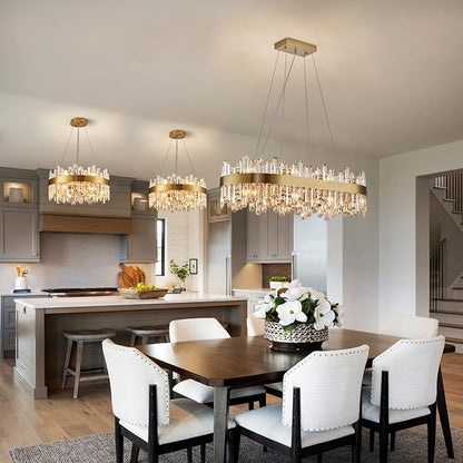 Siljoy Rectangular Gold Crystal Chandelier, 16-Light Modern 2-Tiers K9 Crystal Raindrop Chandelier, Luxury Oval Crystal Penadnt Ceiling Light Fixture for Dining Room Living Room Kitchen Island L35.4''