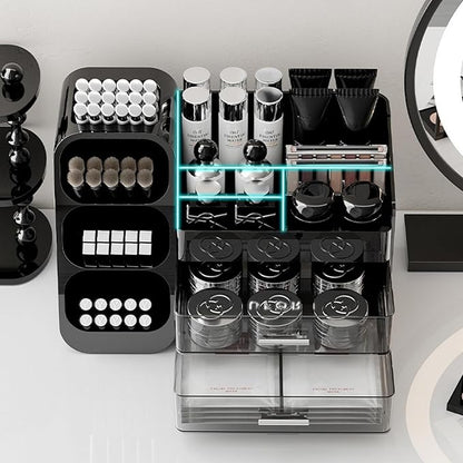 Makeup Organizer with Drawers for Vanity,Spacious Cosmetic Display Case,Perfect Storage Solution for Your Beauty Essential (Black)