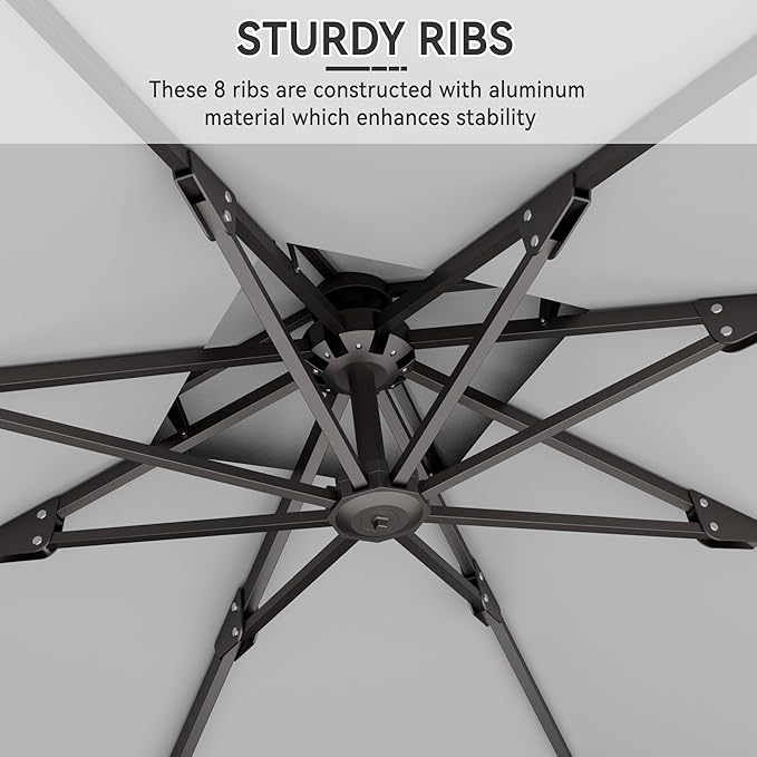 10' X 10' Cantilever Patio Umbrella Outdoor Heavy Duty Double Top Windproof Square Offset Umbrellas with 360-degree Rotation for Pool Deck Backyard, Foggy Grey