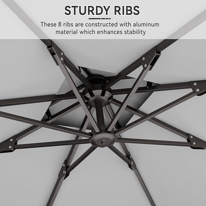 10' X 10' Cantilever Patio Umbrella Outdoor Heavy Duty Double Top Windproof Square Offset Umbrellas with 360-degree Rotation for Pool Deck Backyard, Foggy Grey