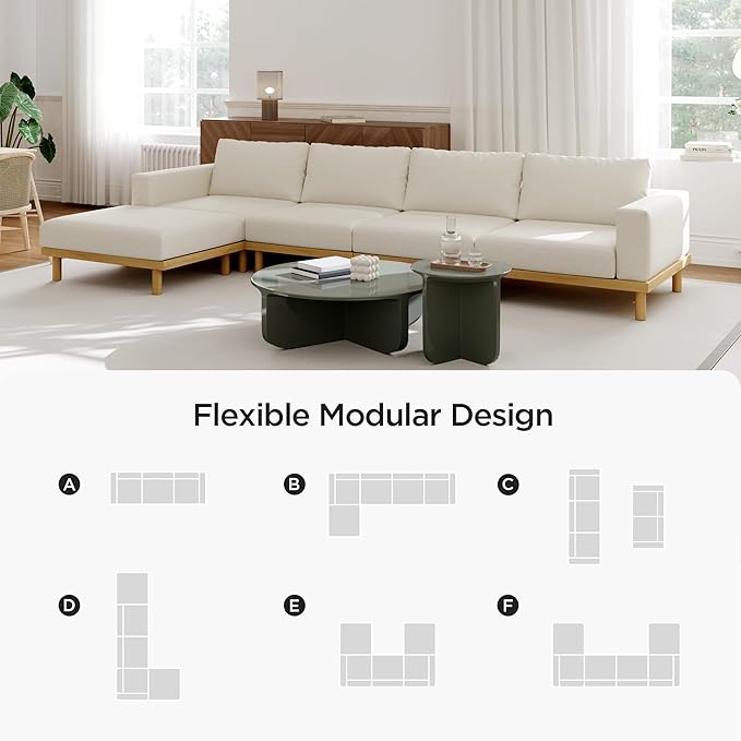 Acanva Minimalist Modular Sectional Sofa for Living Room, Wide & Deep Seat Convertible Furniture Set with Metal Frame and Movable Covers, Armless Chair, Off White