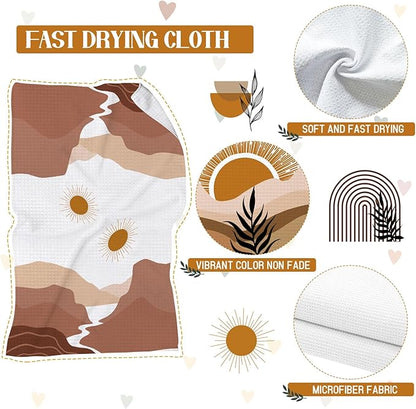 Boho Kitchen Dish Towels 4 Pack Mountains Rivers Sun Absorbent Decorative Tea Towels