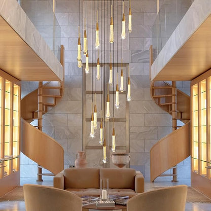 Large Raindrop Chandelier for Foyer, Entryway, 19-Light Gold Chandeliers for High Ceilings, Staircase, Luxury Long Big Hanging Light Fixtures with Glass, Brass Pendant Light Fixtures Living Room