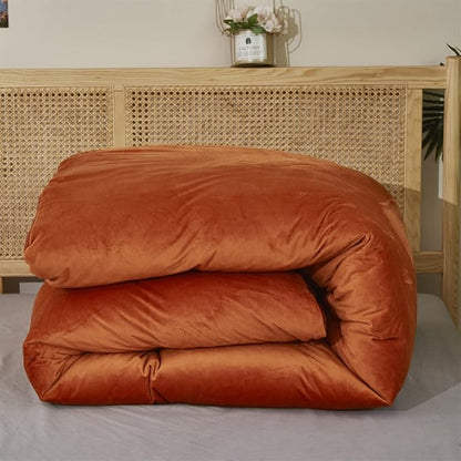 Pureant Burnt Orange Fluffy Comforter Set Queen Rust Velvet Bedding Comforter Sets for Women Girls Solid Terracotta Flannel Blankets Plain Rust Caramel Queen Size Comforter Modern Reddish Brown Bed