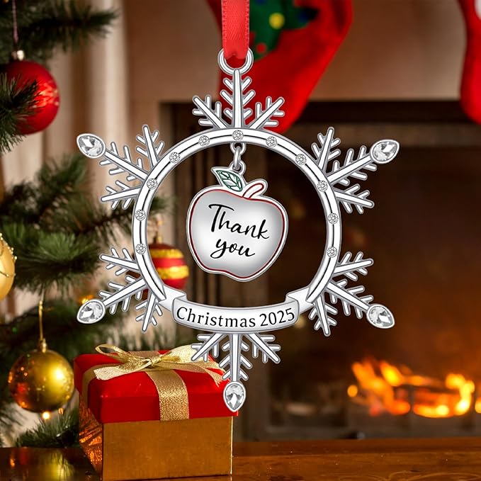 Thank You Teacher Christmas Ornament, Teacher Ornament 2025 for Kindergarten Teachers Gift, Metal Christmas 2025 Snowflake Hanging Ornaments for Teachers