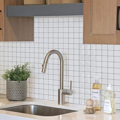 Alwayspon 10 Sheets 10"x10" White 3D Vinyl Backsplash Tiles, Self-Adhesive Peel and Stick Wall Tile Stickers Stick on Subway Tiles for Kitchen Bathroom Wall