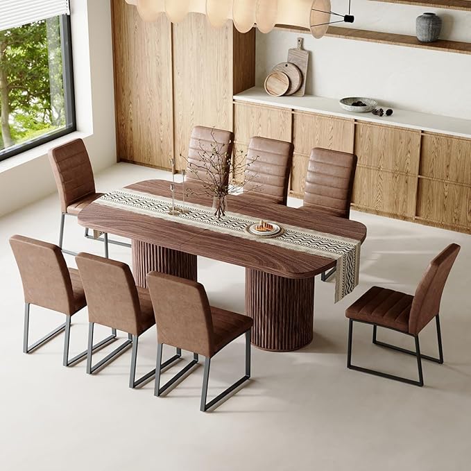 79" Dining Table Set for 8,Large Rectangular Dining Table Set for 8 with Cushioned Chairs,Modern Mid-Century Wood Dining Room Table Set for 8,Ideal for Dining & Gatherings (Walnut)