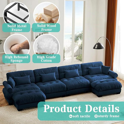 SoarFlash Sectional Sofa Couch, U Shaped Modern Modular Sofa with Solid Wood Legs, Couches Sofas for Living Room Apartment, Comfortable Couches, Blue