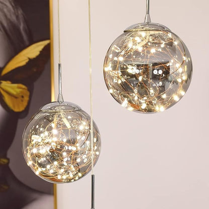 10-Light LED Staircase Chandelier Crystal Ceiling Lights Large Chandeliers for High Ceilings, Entryway Modern Lighting Fixture Villas and Stairs, Adjustable Length 16" W x79 H，50W -Grey