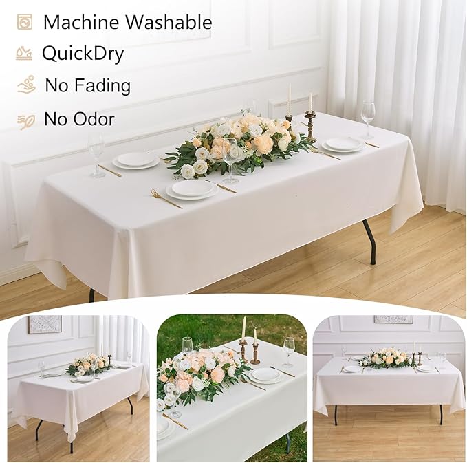 Ivory 6 Pack Polyester Table Cloth 60 x 126 Inch, Rectangle Tablecloths for 6 Foot Tables Washable Table Cloth for Party Wedding