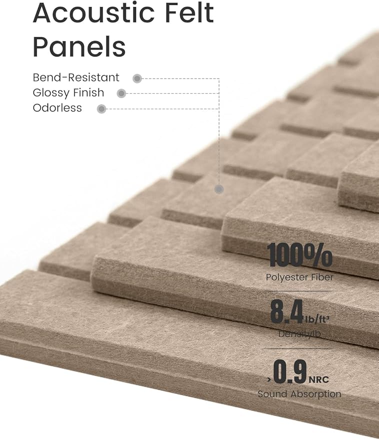 Bumusty Large Cork Board Alternative-47 x35 Felt Bulletin Board Tiles, with 30 Pushpins, 70 Adhesive Tabs, 12-Pack Slat Wall Paneling, Cork Boards for Office Push Pin Board Felt Board-Dark Camel