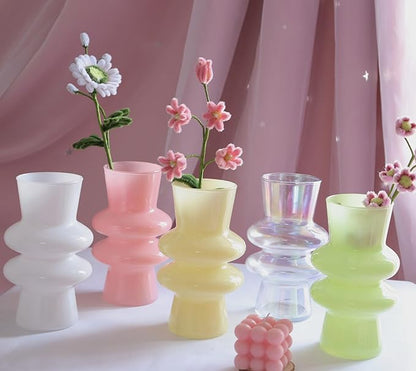 JSPYFITS Modern Glass Vases, 7.87" Tall Four-Layer Glass Vase Bubble Flower Vases Decorative for Home Décor, Decorative White Glasses Table Vase for Wedding Housewarming Gift