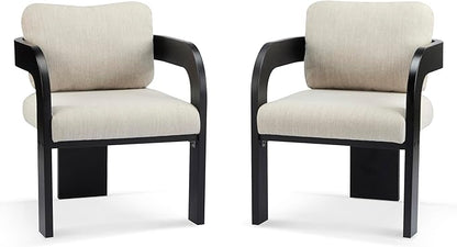 Christopher Knight Home Yorick Modern Dining Chair Set of 2 with Cushion, Solid Wood Dining Room Set, Curved Backrest Kitchen Side Chair, Living Room Comfy Extra Seat, Black+Beige