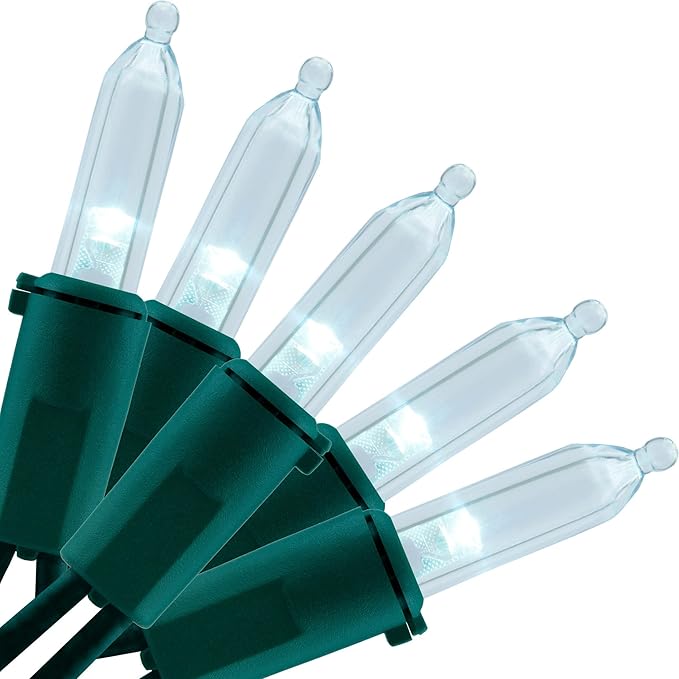 YULETIME Cool White LED Christmas Lights with Green Wire, 33 ft 100 Count UL Certified Commercial Grade Holiday String Light Set (Cool White - Green Wire)