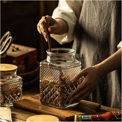 Large Glass Storage Jar, 60 FL OZ Glass Food Storage Containers with Bamboo Lid, Kitchen Containers Cereal Canisters Decorative Jar for Candy Snack Cookies Coffee Tea Nuts Airtight Jars