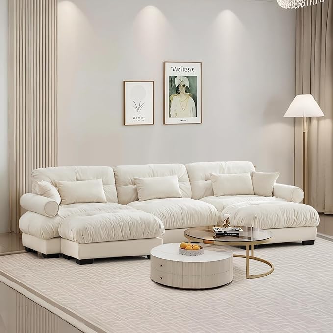 SoarFlash Sectional Sofa Couch, U Shaped Modern Sofa with Solid Wood Legs, Couches Sofas for Living Room Apartment, Comfortable Small Couches for Apartment, Beige