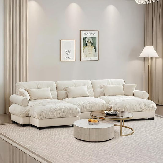 SoarFlash Sectional Sofa Couch, U Shaped Modern Sofa with Solid Wood Legs, Couches Sofas for Living Room Apartment, Comfortable Small Couches for Apartment, Beige