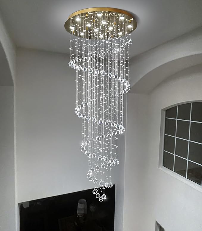 78 Inches Crystal Glam Chandelier Long Light Chandeliers with Dimmable Light Bulbs Gold High Ceiling Pendants Light Fixtures for Foyer Entryway Living Room Stair