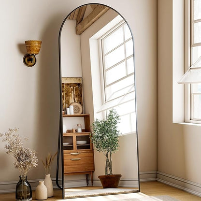 26''x 71'' Arched Full Length Mirror Floor Mirrors with Aluminum Alloy Frame Free-Standing Wall Mounted Floor Mirrors or Large Dressing Mirror, Black Mirror Full Length