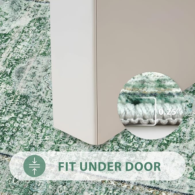 Uphome Green Bathroom Rugs, Distressed Farmhouse Boho Bath Mat, Non Slip Washable Soft Velvet Bath Mats for Bathroom Floor, Vintage Traditonal Bath Runner for Bathtub Sink Shower, 18x47 inch