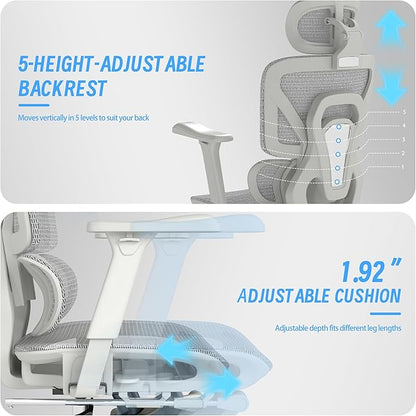 MOJAY High-Back Ergonomic Mesh Office Chair, Modern Executive Desk Chair with 6D Armrests Computer Task Chair (Grey Mesh 3-Zone Lumbar Support)
