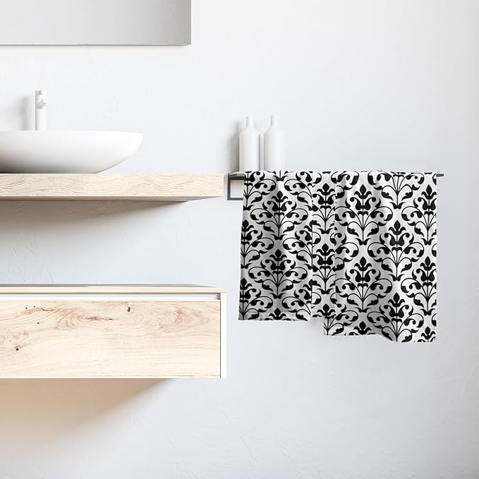 Black White Kitchen Towels Set of 2 Abstract Floral Paisley Design Dish Towels Black Flower