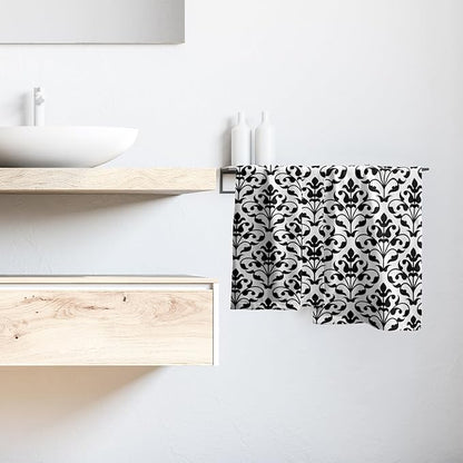 Black White Kitchen Towels Set of 2 Abstract Floral Paisley Design Dish Towels Black Flower
