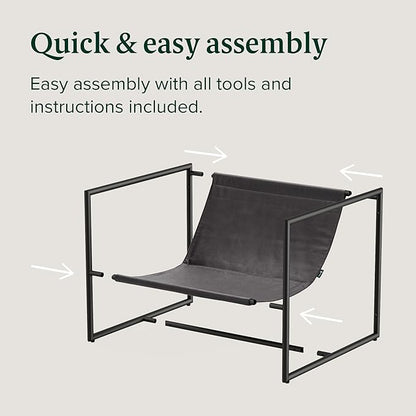 ZINUS Aidan Faux Leather Sling Accent Chair, Metal Framed Armchair with Shredded Foam Cushioning, Slate Grey