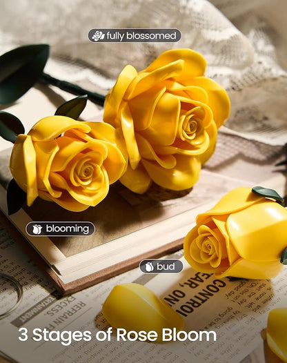 iATOM Yellow Flower Bouquet Building Set, Compatible with Lego Roses for Adults - Artificial Flowers Kit, Botanical Collection Home Decor - IA11019