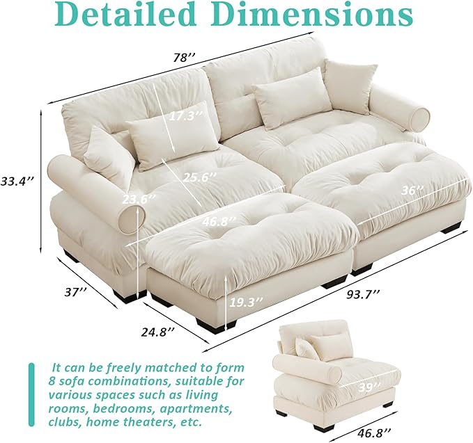 SoarFlash Modern Sofa Couches for Living Room, Small Sectional Sofa Set with Reversible Chaise, Sleeper Sofas and Modular Couch Function, Suitable for Small Spaces in Apartment, Beige