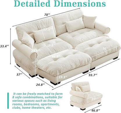 SoarFlash Modern Sofa Couches for Living Room, Small Sectional Sofa Set with Reversible Chaise, Sleeper Sofas and Modular Couch Function, Suitable for Small Spaces in Apartment, Beige