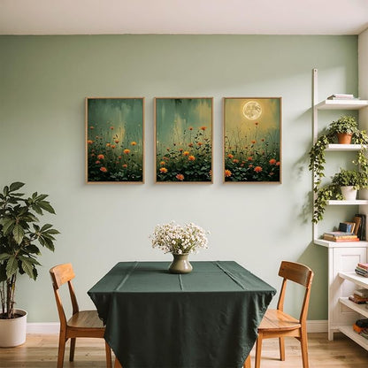 HOURIA Mystical Midnight Wildflower Framed Canvas Wall Art Set,Moonlit Orange Floral Wall Decor,Nature Inspired Landscape Artwork,Watercolor Art Prints for Living Room,Bedroom,Farmhouse-16 x24 x3